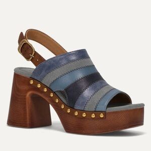 Women's Blue Multi-Stripe Leather Platform Sandal